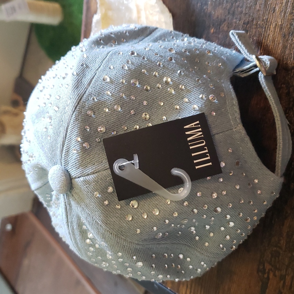 Illuma Rhinestone Light Denim Baseball Cap - Picture 5 of 9